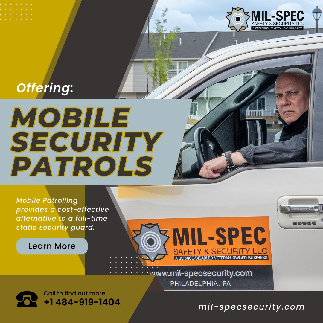 Mobile security patrol vehicle by Mil-Spec Safety and Security LLC, safeguarding businesses and assets with proactive measures.