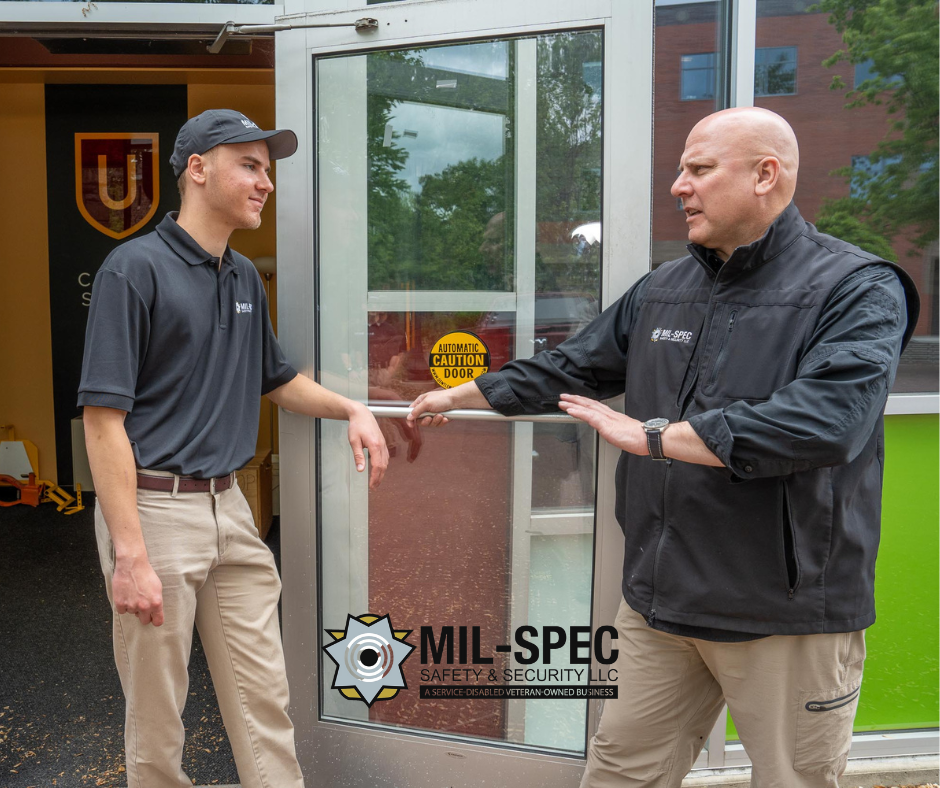Mil-Spec Security and Services LLC logo and team on duty.