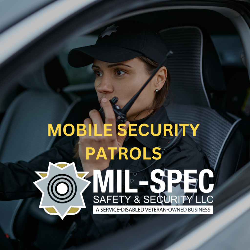 Mobile patrol security officer patrolling