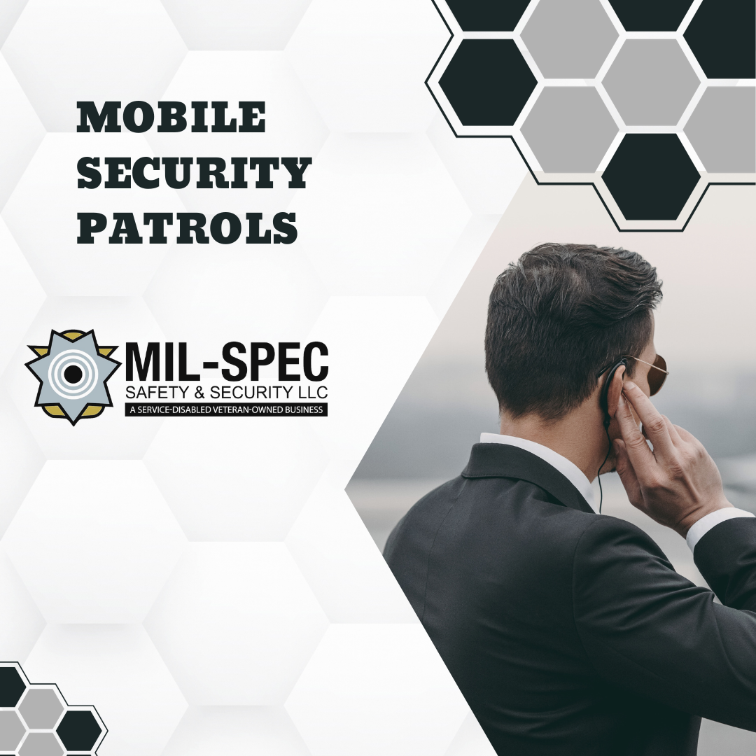 Mil-Spec Security Mobile Patrols: Trained security guard patrolling a premises to ensure safety and security.