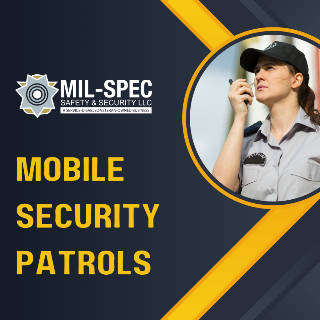 Mobile security patrol vehicle monitoring premises for enhanced safety.